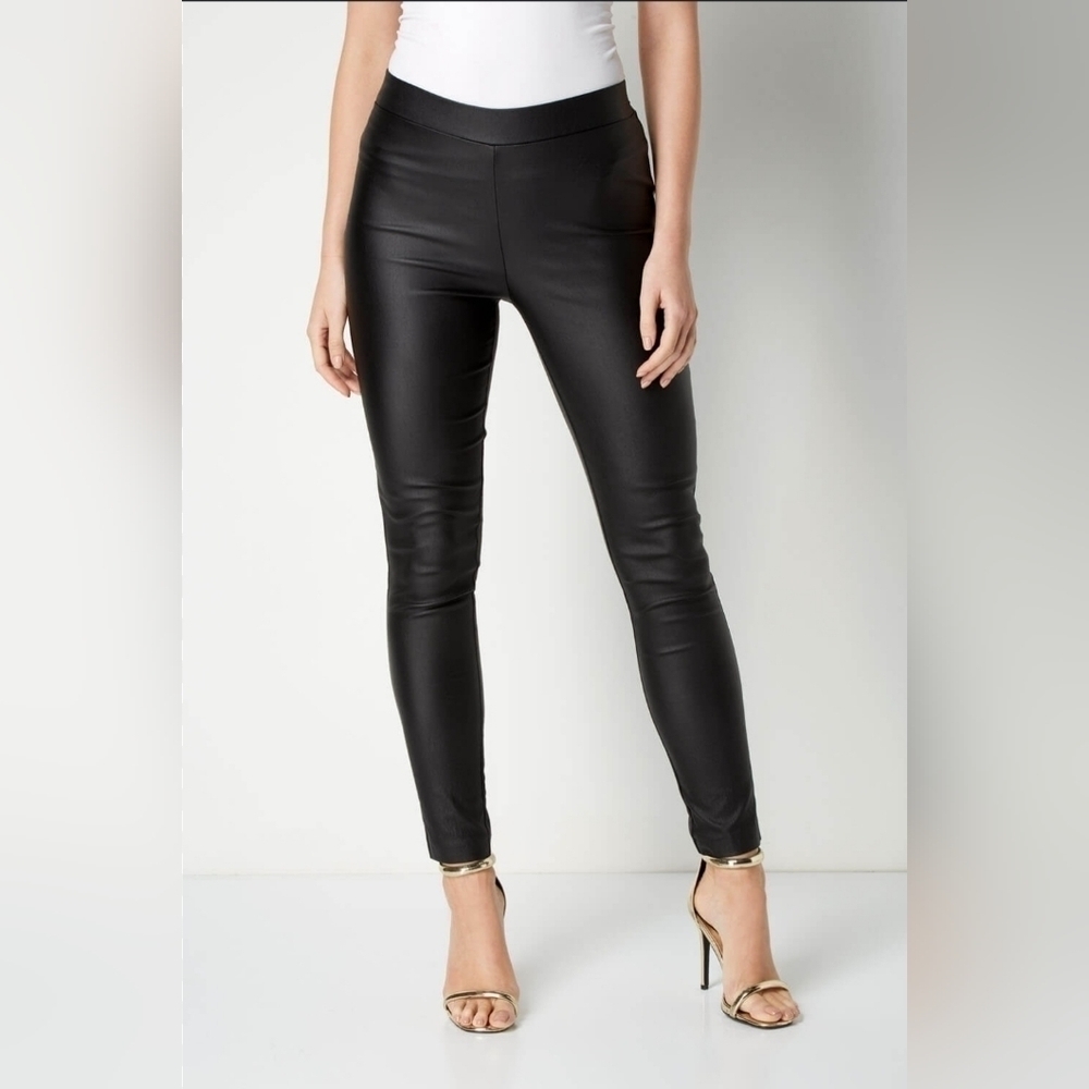 NWOT ROMAN Black Faux Leather Pull On Stretch Trousers size Us 12